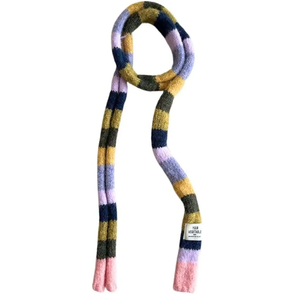 Striped Knit Scarf Women Long Skinny Casual Winter Fashion Neck Accessory